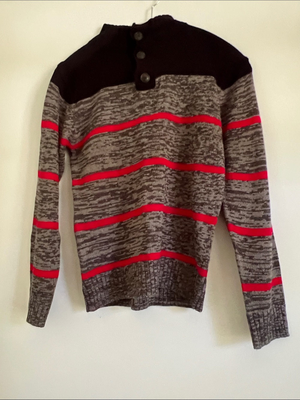 Kids Crewneck Stripe Sweater in Gray and Red